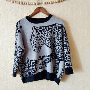 Joseph Allen Black and Gray Oversized Cheetah Sweater Sz Small